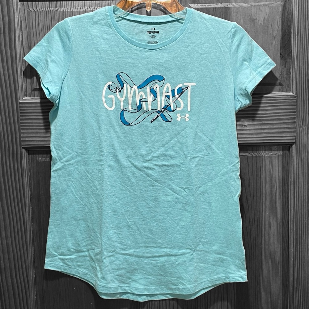 Under Armor Girls Large Short Sleeve T Shirt Light Blue Loose Fit Gymnast